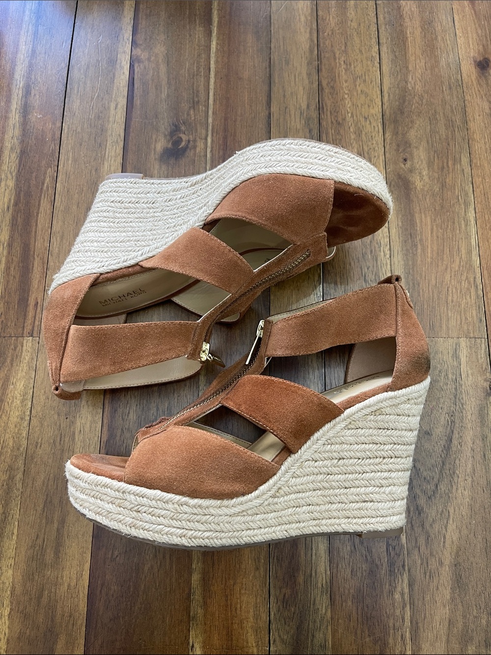 Michael Kors Damita Brown suede espadrille Wedge Sandals with Front Zipper - Picture 4 of 13